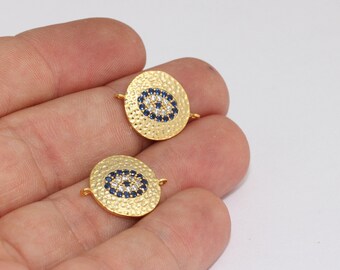24k Gold Evil Eye Medallion, Micro Pave CZ Pendant (15x19mm), FNL214