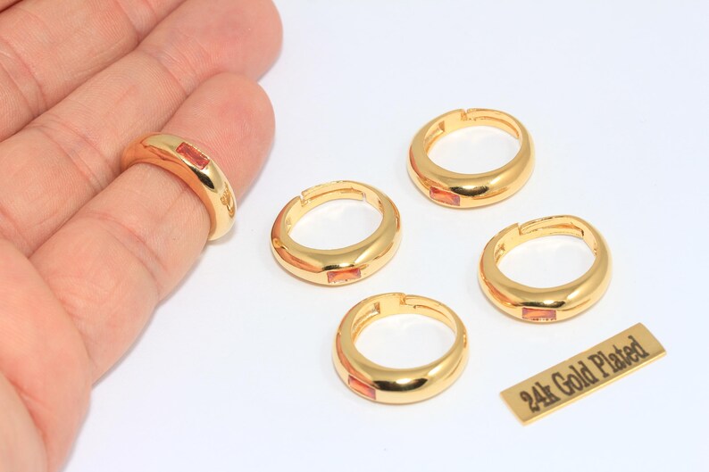 16-17mm 24k Shiny Gold Micro Pave Rings, Dainty Rings, CZ Stacking Rings, Orange Stone Tiny Rings, Gold Plated Rings, MLS785 image 2