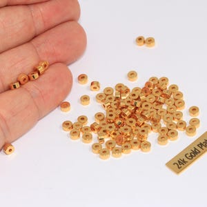 2x4mm 24k Shiny Gold Spacer Beads, Gold Spacers, Rondelle Beads, Round Bracelet Beads, Connector Beads, Gold Plated Findings, MTE1114