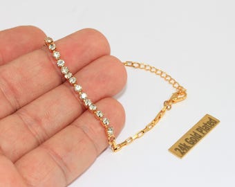 Pulsera de tenis chapada en oro de 24k, pulsera delicada con micro pavé de circonitas cúbicas, XP232