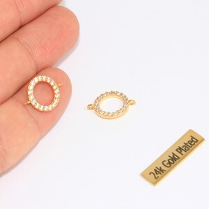 12x14mm 24k Shiny Gold Circle Charms, Micro Pave Circle Charms, Micro Pave Round Bracelet Connector Charms, Gold Plated Findings, ZRCN342