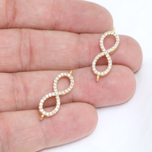 8x25mm 24k Shiny Gold Infinity, Infinity Bracelet Charms, CZ Eternity Charms, Micro Pave Infinity, CZ Charms, Gold Plated Charms, ZRCN557