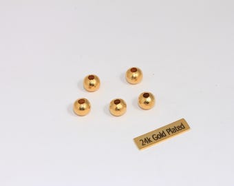 8mm 24k Shiny Gold Ball Beads, Round Spacer Beads, Tiny Beads, Bracelet Beads, Hollow Ball Beads, Gold Plated Findings, ROSE198