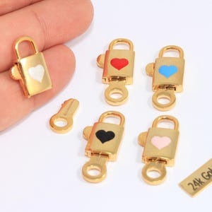 18x25mm 24k Shiny Gold Lock Beads, Heart Lock With Key Pendant, Enamel Heart Lock Charm, Lock Pendant, Gold Plated Findings, MTE1427