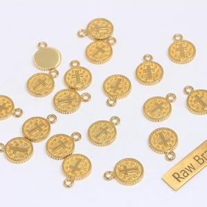 10x13mm Raw Brass Cross Coins, Christian Pendant, Cross Coin Charms, Cross Jewelry Medallion, Cross Disc, Raw Brass Findings, CMR140-3