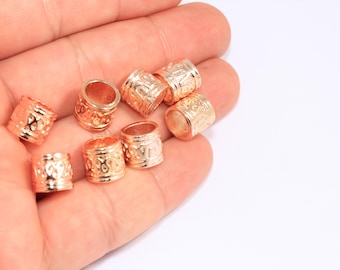 Perline tubolari in oro rosa da 9,5 x 10 mm, misura interna 7,5 mm, perline rustiche, perline per braccialetti, perline distanziatrici tubolari, accessori placcati in oro rosa, ROSE572