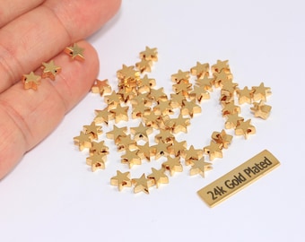 6mm Shiny Gold Star Beads, Star Charms, Center Hole Star Beads, Tiny Gold Dainty Star Charms, Star Jewelry, Gold Plated Findings, XP73