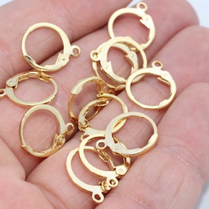 12x14mm 24k Shiny Gold Earring Leverback, Plain Leverback Findings, Hoops With Loop, Ear Wire, Gold Plated Earrings, lbe, LFS, CMR3