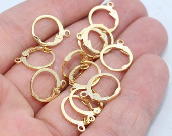 24k Shiny Gold Plated Leverback Earring Findings (12x14mm), 13 Pairs, lbe, LFS, CMR3
