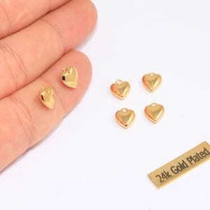 7x9mm 24k Shiny Gold Heart Charms, Drop Heart Beads, Puffed Heart Charms, Mini Heart Pendant, Gold Plated Findings, CHK56-7