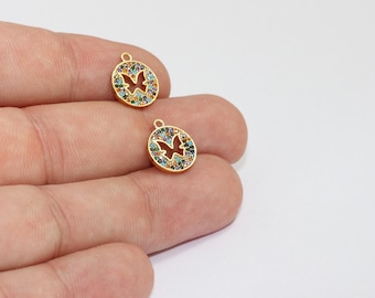 12 x 14mm 24k glänzend Gold Schmetterling Charms, Mikro Pflaster Schmetterling, bunte Stein Charms, zirkinionischen Schmetterling, Mikro Pflaster Perlen, MLS397