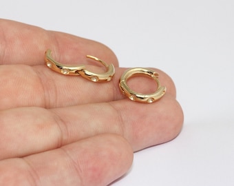 16mm 24k Shiny Gold Plated Lever Back Hoop Earrings, Earring Settings, lbe, MLS541