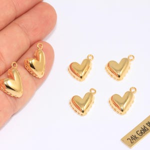 12x13mm 24k Shiny Gold Heart Charms, Drop Heart Beads, Puffed Heart Charms, Mini Heart Pendant, Gold Plated Findings, CHK69-6