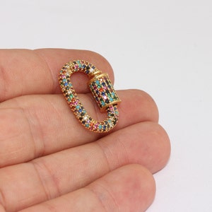 17x26mm 24k Shiny Gold Oval Screw Clasps, Micro Pave Clasp Charms, Oval Screw Clasp, Multi Color Stone Necklace Clasp, smr, FNL202