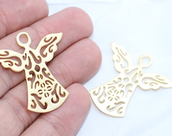 33x34mm 24k Matt Gold Angel Charms, Angel Pendant, Angel Jewelry, Angel Necklace, Necklace Pendant, Angel, Gold Plated Findings, AP, MTE9