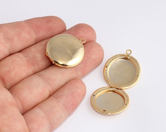 26x30mm 24k Shiny Gold Locket Frame, Engraving Locket, Vintage Locket, Cabochon Setting, Round Locket Pendant, Gold Plated Findings, SLM215
