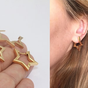 25,5x27mm 24k Shiny Gold Star Earrings, Gold Leverback Earrings, Gold Star Earrings, Gold Earring Clasps, Gold Plated Earrings, MLS182