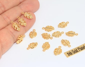 8x14mm 24k Shiny Gold Leaf Charms, Leaf Pendant, Tiny Leaf Charms, Drop Bracelet Leaf, Small Leaf Pendant, Gold Plated Findings, MLS333