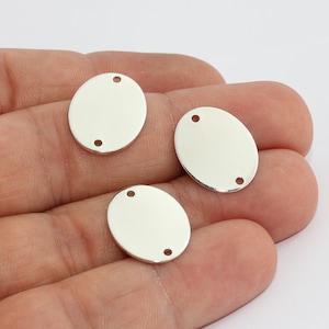 14x18mm Rhodium Plated Oval Coins, Two Hole Disc, Oval Disc, Coin Charms, Bracelet Connector, Stamping Tag, Silver Plated Charms, MTE575