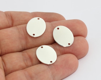 14x18mm Rhodium Plated Oval Coins, Two Hole Disc, Oval Disc, Coin Charms, Bracelet Connector, Stamping Tag, Silver Plated Charms, MTE575