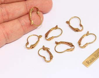 Raw Brass Ear Wires, Fish Hook Earring Settings (11x17mm), CMR110