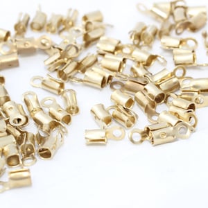 250 Pcs Raw Brass Cord Crimps, Fold Over Cord End Tips, Inner Size 1,8mm, Round Leather Cord End Crimps, Raw Brass Findings, CR6