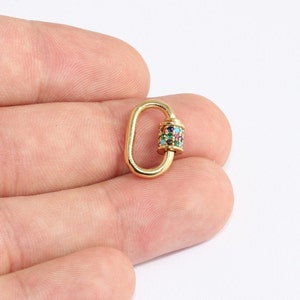 12x17mm 24k Shiny Gold Oval Screw Clasp, Cz Oval Screw Clasp, Colorful Micro Pave Screw Clasp, Gold Necklace Clasp Pendant, smr,  MLS722