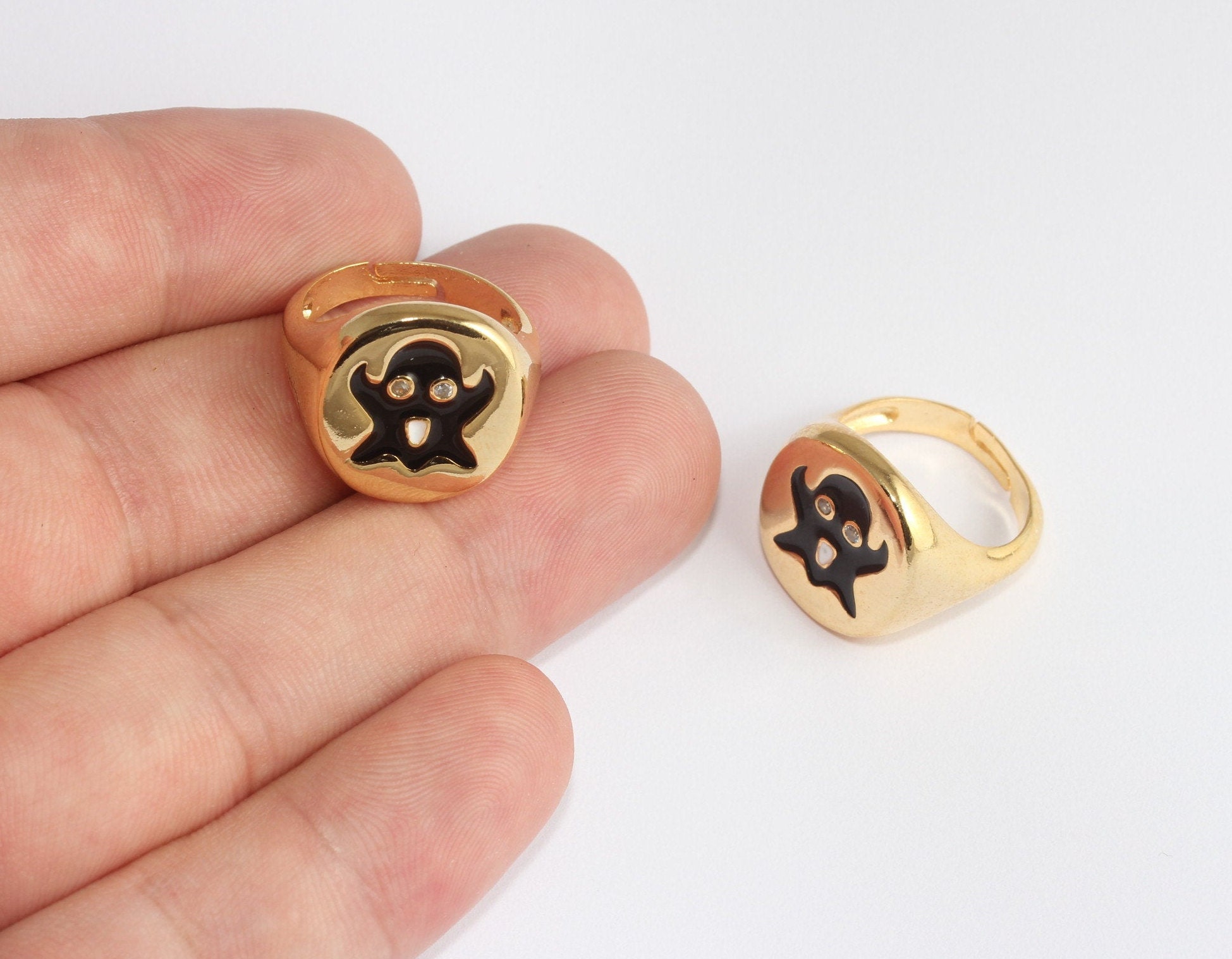 1718mm 24k Shiny Gold Ghost Rings Black Enamel Ghost Rings Etsy