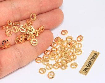 24k Gold Plated Connector Beads, 6mm Brass Round Slider Charms, ZRCN428