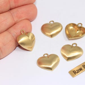 16x18mm Raw Brass Heart Beads, Heart Medallion, Heart Necklace Charms, Cute Puffed Heart Charms, Raw Brass Findings, XP297