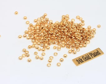 200 Pcs 3mm 24k Shiny Gold Crimp Beads, Crimp covers, Tiny crimps, Gold Plated Findings, Stopper Beads, Gold Plated Supplies, CN, DOM23