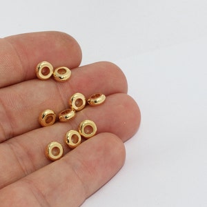 50 Pcs 6,7mm 24K Shiny Gold Spacer Beads, Gold Spacers, Rondelle Beads, Round Bracelet Beads, Connector Beads, Gold Plated Findings, MTE404