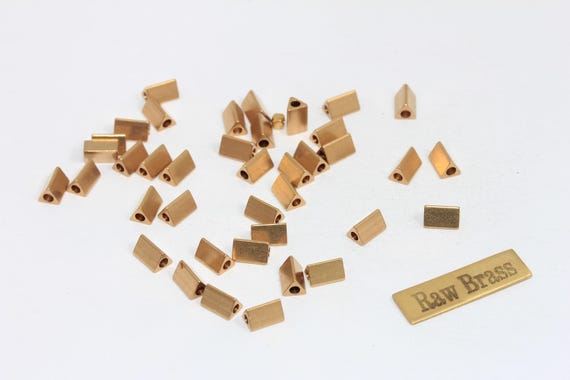 25 Pcs 4x7mm Raw Brass Triangle Charms, Bracelet Tubes, Triangle Beads, Geometric Tube Beads, Spacer Beads, Raw Brass Findings, KA22
