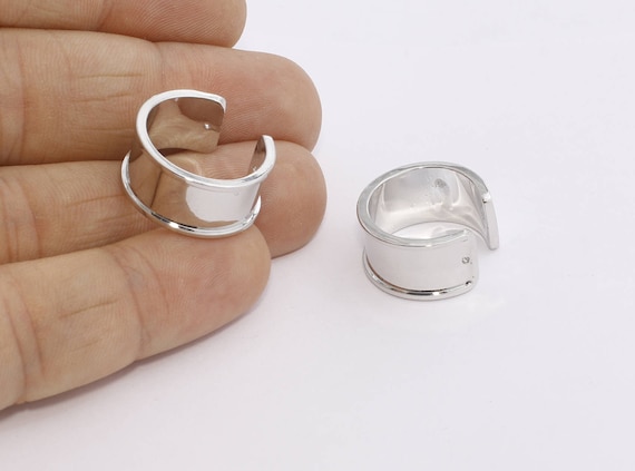 Rhodium Plated Ring Setting, Width 10mm, Channel Ring Settings, Statement Ring, Wide Rings, Ring Base, Silver Plated Findings, MTE267