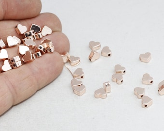 5 Pcs 7mm Rose Gold Heart Charms, Heart Pendant, Dainty Charm, Heart Necklace, Heart Bracelet Beads, Rose Gold Plated Findings, GUC, ROSE287