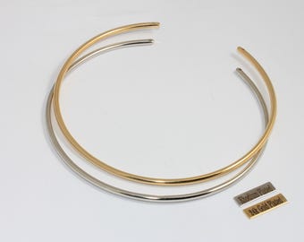 3,5 mm 24k glänsande guld- eller rodiumpläterad trådchokerhalsband, Chokerhalsband Manschett, Trådhalsband Manschetthalsband,
