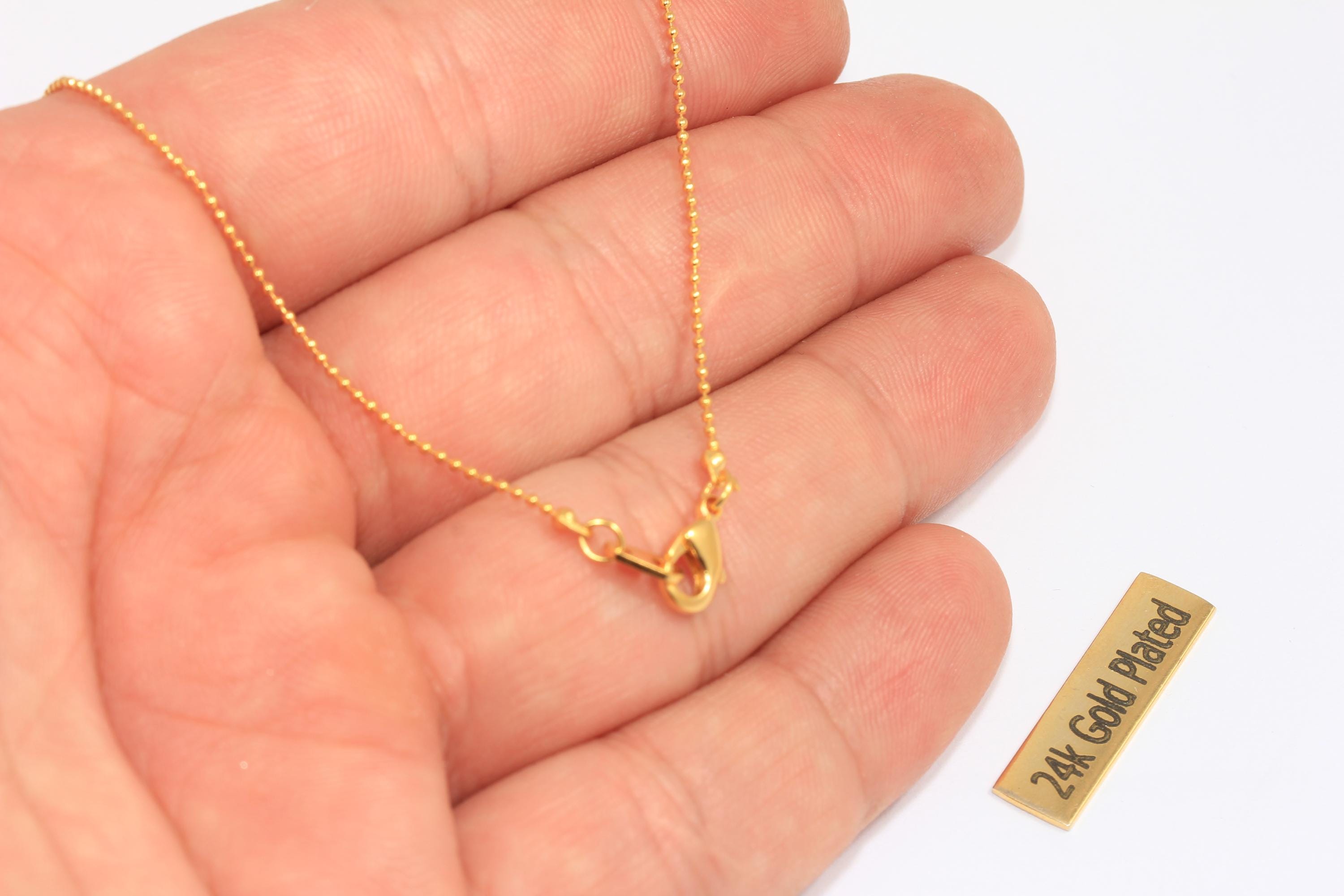 30'' 1mm 18k Shiny Gold Ball Necklace, Ball Necklace Chain, Ready