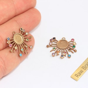 22x26mm Raw Brass CZ Galaxy Medallion, Micro Pave Sun And Stars Charms, Sun Bezel Charm, CZ Galaxy Pendant, Raw Brass Findings, ZPR19