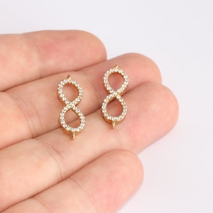 8x25mm Raw Brass Infinity, Infinity Bracelet Charms, CZ Eternity Charms, Micro Pave White Stone Infinity Beads, Raw Brass Findings,  SLM782