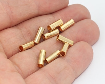 Cuentas tubulares chapadas en oro de 24k, espaciador de latón brillante de 4 x 10 mm, QD, MTE417
