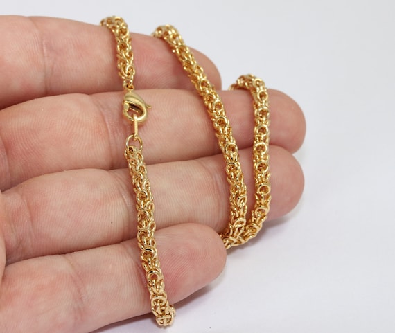 17" 4mm 24k Shiny Gold Rope Necklace, Finished Rope Chain, Ready Made Necklace, Rope Intertwined Necklace, Gold Plated Necklaces, CHK439