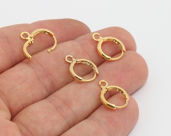 12x15mm 24k Shiny Gold Earrings, Leverback Earrings, Leverback Ear Hoops, Earring Findings, Hoops, Gold Plated Findings, lbe, LBM, CHK486