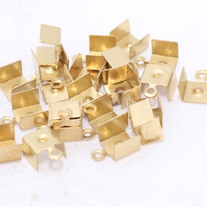 50 Pcs 8x11mm Raw Brass Cord End, Crimp End Caps, Fold Over Crimp Cord End Cap With Loop, Ribbon Crimp Ends, Raw Brass Findings, HTU, CR3