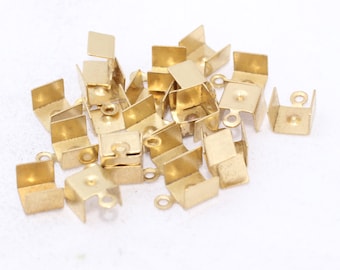 50 Pcs Raw Brass Cord End Caps, 8x11mm Ribbon Crimp Ends, HTU, CR3