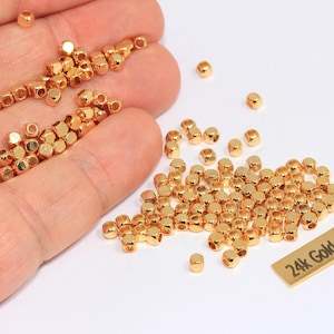 3mm 24k Shiny Gold Faceted Beads, Gold Diamond Beads, Cube Bracelet Beads, Gold Spacer Beads, Gold Plated Findings, FRB162