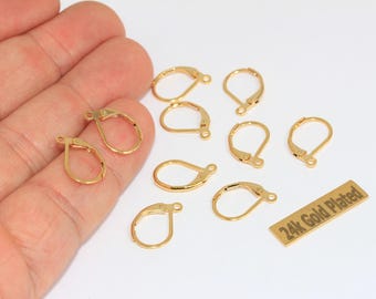 Cierres de pendientes con palanca chapados en oro de 22k, para la fabricación de joyas (25 unidades), CMR77