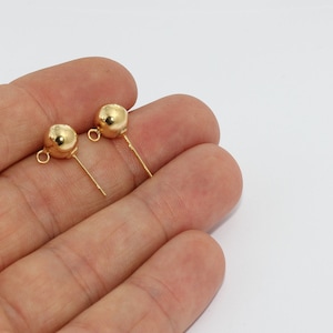 8mm 24k Shiny Gold Ball Ear Posts, Gold Earring Post, Ball Stud Earrings, Earring Settings, Dainty Earrings, Gold Plated Earrings, CMR21