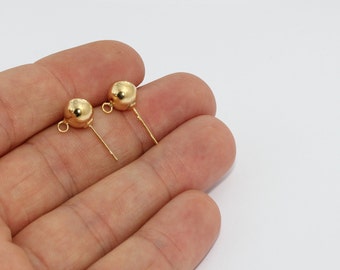 Orecchini A Perno A Sfera In Oro Placcato - Diametro 10mm, Chiusura A Vite, Nuovi Con Etichette