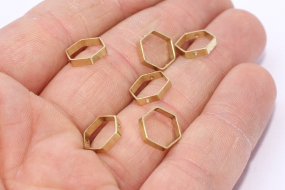 50 Pcs 10x10mm Raw Brass Hexagon Connectors, Honeycomb Charm, Hexagon Beads, Raw Brass Charm, Hexagon Charms, Jewelry Findings, AE48