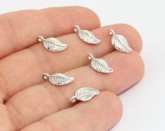7x14mm Rhodium Plated Leaf Charms, Leaf Pendant, Tiny Leaf Charms, Leaf Jewelry, Small Leaf Pendant, Silver Plated Findings, MTE528